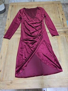 Amazon Women's Burgundy Velvet Wrap Midi Dress